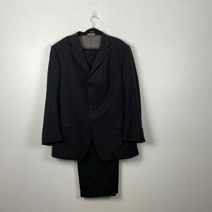 Oscar de la Renta Pinstriped  men 46L 2 piece suit black Wool button down suit